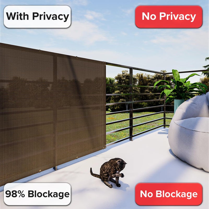 INFRANGE 2.5' x 25' Balcony Privacy Fence Screen Mesh Windscreen Fencing Shield Cover Included Cable Ties for Deck Apartment Porch Backyard Patio Outdoor, Brown - Image 4
